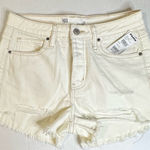 RSQ  Ivory/ Cream High Rise Short 2 Distressed Fringed Button Closure Size 26 NWT Photo 0