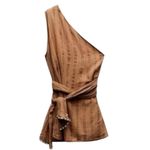 ZARA  100% Cotton One Shoulder Beaded Wrap Blouse Top Tank Brown neutral Sz S Photo 2