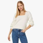 Madewell NWT Melwood Square-Neck Sweater in Coziest Yarn Cream Wool Photo 4