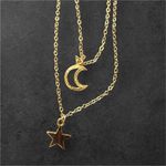 Gold Layered‎ Necklace with Star and Moon Charms Celestial Jewelry Photo 1