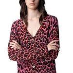 Zadig & Voltaire Mirka Cashmere Leopard Print Cardigan Size Medium Pink Animal Photo 0