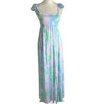 Tiare Hawaii Hollie Smocked Blue Violet Green Smoke Maxi Dress One Size Photo 4