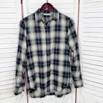 Vince Tartan Plaid Raw Hem Oversized Button Front Flannel Shirt Black Cream XS Photo 8