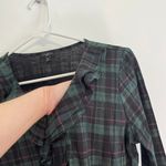 Talbots Petites Tartan Ruffled Top Green Black Plaid Ruffle 3/4 Sleeve PETITE M Photo 4