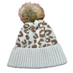 C.C. Leopard Print Knit Beanie Faux Fur Pom Womens Winter Hat Trendy Acrylic Tan Photo 2
