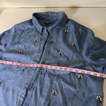 Roamans Top Womens 24W Blue Cotton Denim Button Front Embellished Rhinestones Photo 5