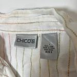 Chico's  100% Linen Button Up Shirt White Rainbow Striped Size‎ 3 Preppy Collared Photo 2