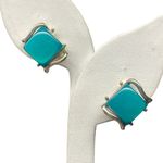 Vintage Coro Retro Blue Green Teal Square Clip On Earrings Gold Tone Old Money Photo 0