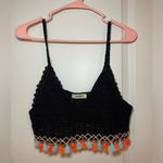 Women’s Adora Boho Crochet Crop Top With Tassels Black Festival Wear Size XS Photo 2