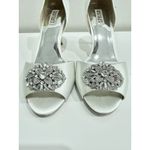 Badgley Mischka  Dana Satin Crystal Peep Toe D'Orsay Heels White Women's Size 11 Photo 6