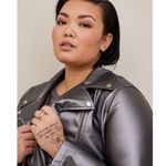 Torrid Plus Size 0X Metallic Faux Leather Moto Biker Jacket Silver Gray Photo 2