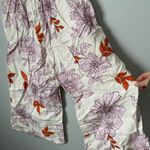 RACHEL Rachel Roy Floral Wide Leg Pants Cream Orange 100% Linen Women's Small Pink Photo 5