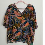 Hudson Gray Hudson Grey Incredible Allure Teal‎ Leaf Print Oversized Blouse Photo 2