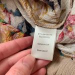 Staccato Floral Print Blouse Womens Size Small Tan Roll Tab Sleeve V-Neck Top Photo 4