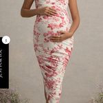 Club L London LATE NIGHT PINK FLORAL MATERNITY RUCHED ONE SHOULDER MIDI DRESS Size 10 Photo 0