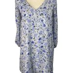 Lulus Medium Shifting Dears Mini Dress Floral Lined V-Neck 3/4 Sleeve Light Blue Photo 0