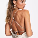 ASOS DESIGN color block satin midi dress with chiffon bodice detail in stone Photo 1