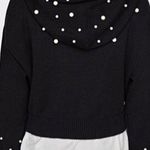 ZARA Black Cropped Pearl Embellished Hooded Knit Sweater Size Small Photo 1