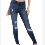 Kancan Women's Mid Rise Distressed Skinny Jeans Dark Wash 5/26 Blue Photo 0