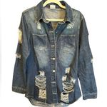Women’s Jean Jacket distressed denim rhinestone Rise design on back Size M NWOT Blue Size M Photo 0