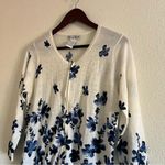 Rebecca Malone  Blue and White Floral Zip Up Sweater Size Medium Photo 0