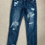 American Eagle  dark wash blue high rise distressed tomgirl button front jeans Photo 0