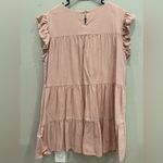 Versona Linen Blush Tiered Ruffle Sleeve Round Neckline Mini Dress Photo 1
