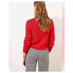 Loft Cropped Turtleneck Cable Knit Wool Blend Cozy Sweater Crimson Fire Red Lg Photo 1