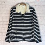 L.L. Bean Navy and White Striped Fleece with Sherpa Collar Woman’s Size Medium Photo 0