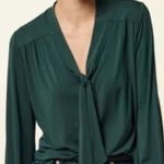 Amour Vert Elias Tie Neck Blouse Top Long Sleeve Jersey Spruce Green Size Medium Photo 0