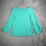 Belle Kim Gravel Ruched Sleeve Top Womens M Teal Green Casual Boho Minimalist Size M Photo 1