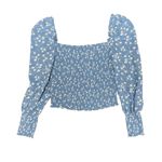Reformation  Pinto Smocked Square Neck Long Sleeve Blouse Top Floral Blue Medium Photo 2