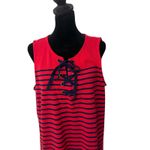 Talbots ‎ Striped Lace Up Dress Size L Red Blue Sleeveless Preppy Nautical Cotton Photo 3