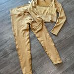 Aerie offline mustard yellow Tan Ribbed Knit Leggings and Crop Top Set Photo 4