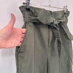 Massimo Dutti  Capri Paperbag Pants Womens 8 Olive Green Cotton Bellt Wide‎ Leg Photo 2
