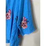Kindred  Womens Floral Embroidered Button Up Shirt Top Size 1X Boho Blue Cottage Photo 1