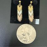 Vintage 925 Sterling Silver Tricolor Chevron Link Dangling Earrings 3g. Gold Photo 7