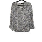 Theory Womens  Printed Sheer Blouse Silk Peasant‎  Long Sleeve Top Photo 1