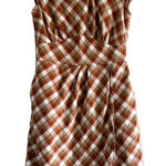 Eshakti  Gingham Sheath Dress Bateau Cap Sleeve Knee Length Pockets Orange 8 M Photo 0