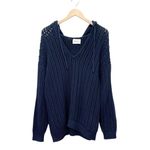 Aritzia Wilfred Free Cotton Open Knit Hoodie Sweater Navy Blue Sz Large Slouchy Pullover Photo 1