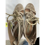 Steve Madden Womans Dayna Ankle Sandals 9 M Beige Zip/lace Up Open Toe Heel Photo 5