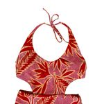 Aerie  Cutout One Piece Swimsuit Red Orange Tropical Print M Halter Retro Photo 1