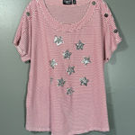 Onque Red Striped Sequin Stars Nautical Americana Top Photo 0