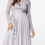 Little Mistress NWT Midi Skater Dress White Lace Pleated Twist Front Long Sleeve Photo 0