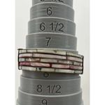 Vintage Women’s 70s Mother of Pearl Inlay Dainty Brass Bangle Bracelet Sz 8” Pink Photo 3