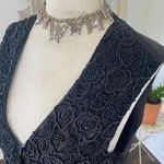 Witchy Whimsygoth Black Satin Lace Rose Beaded Lace Button Down Vest Top M Size M Photo 3