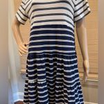 Lands' End Navy and White Striped Tiered V Photo 1