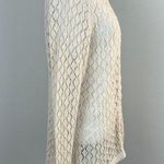 Vintage Cardigan Sweater Women Medium Beige Open Knit Crochet Long Sleeve Button Photo 3