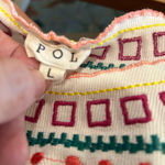 POL  Embroidered Boho Peplum Tank Top Large White Multicolor Stitch Detail Photo 6