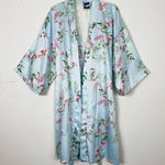 Apt. 9  Light Blue Floral Lace Satin Kimono Sleeve Robe Photo 0